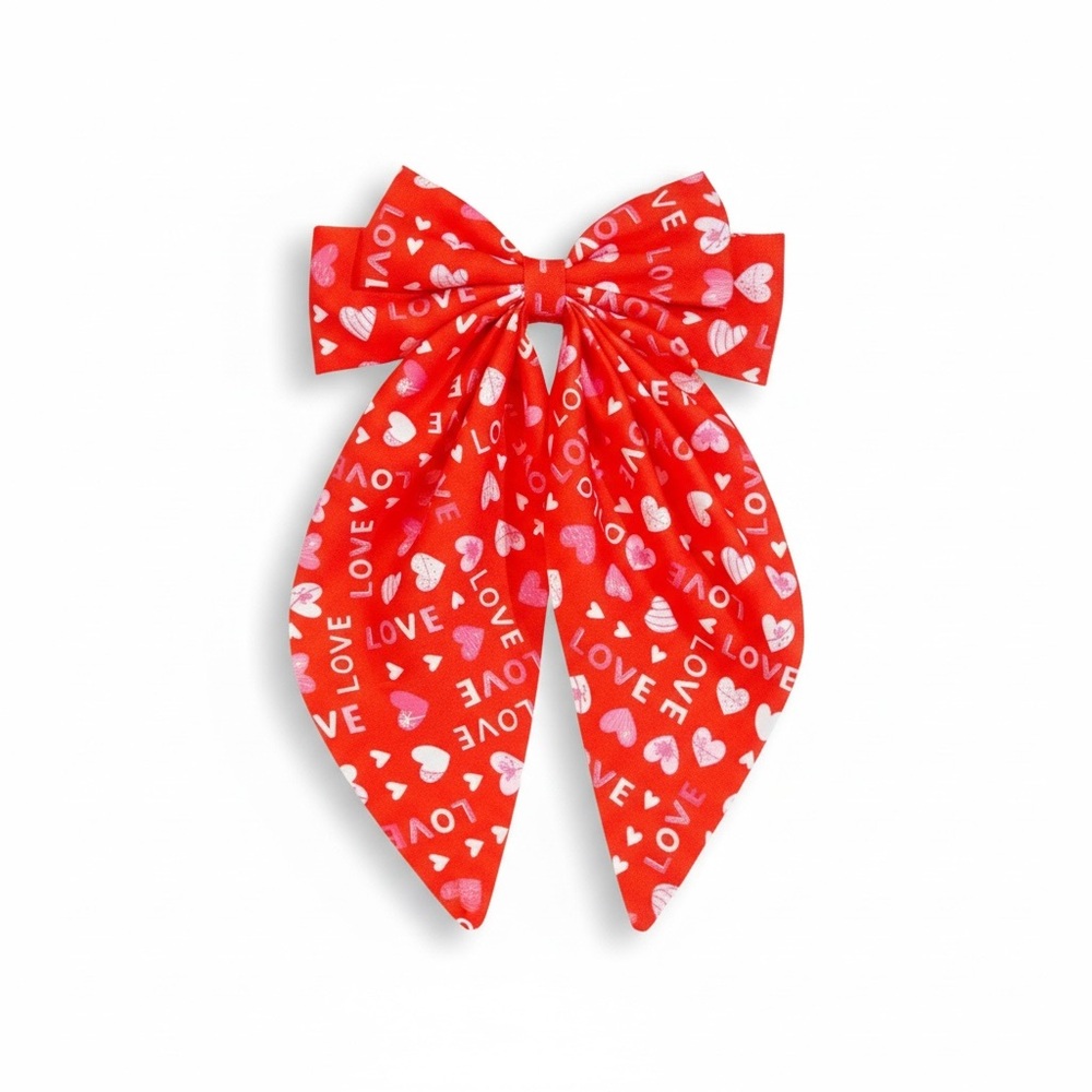 DANCE Oversized Vibrant Red Love Print Hair Bow